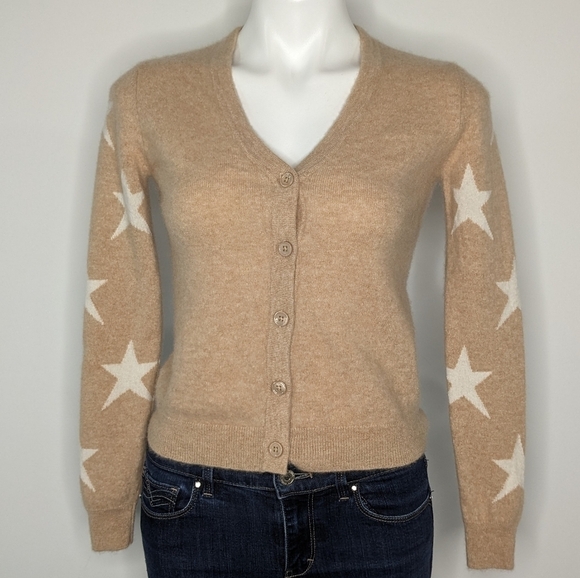 Magaschoni tan white star cashmere button up sweater cardigan XS - Picture 1 of 7
